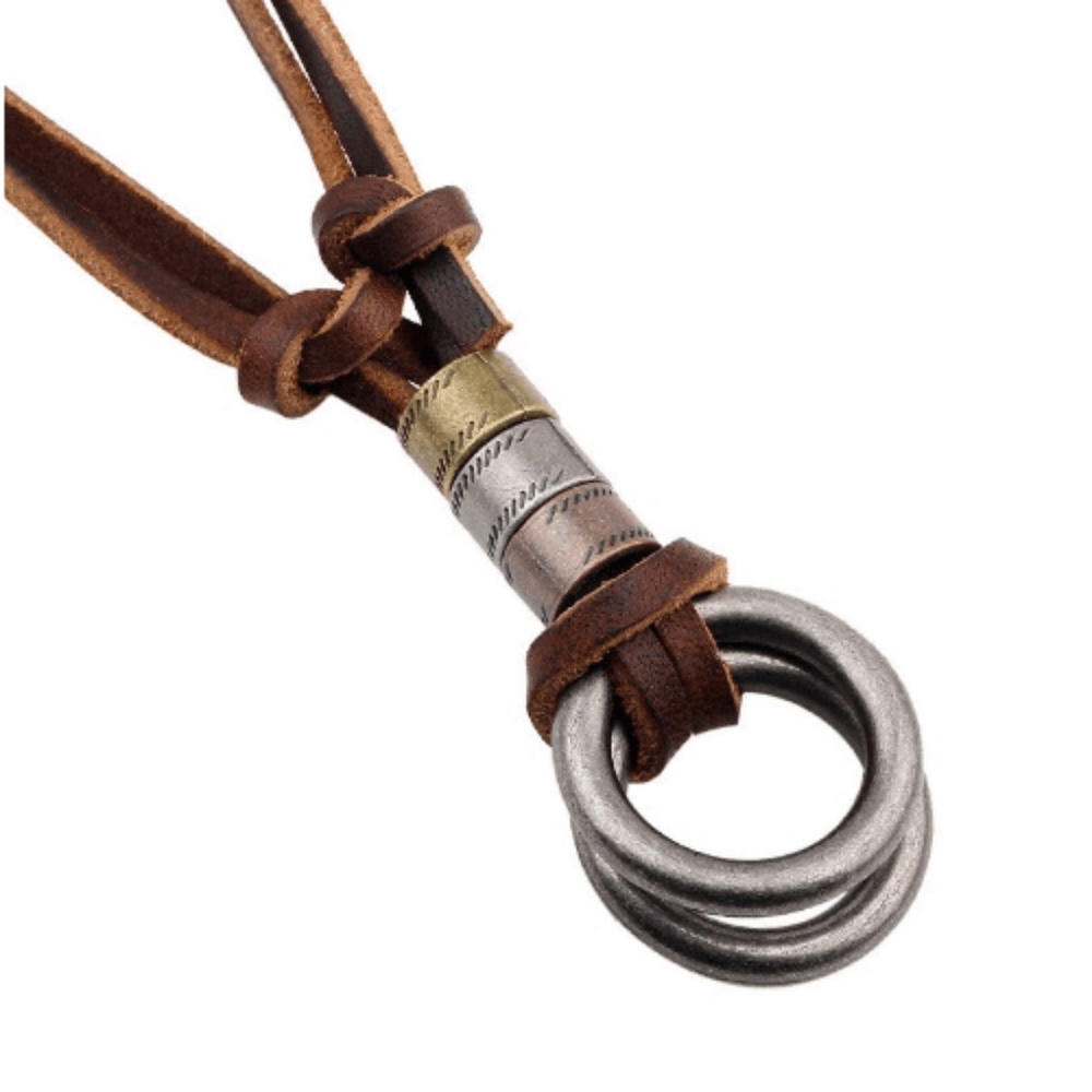 Adjustable Leather Cord Necklace Circle Pendant